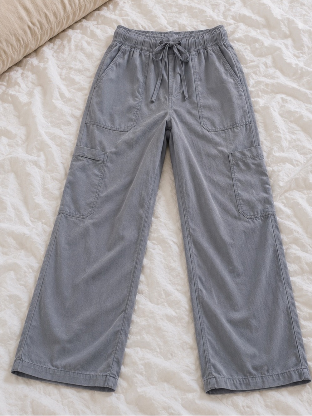 Buffalo David Bitton Light Gray Wide-Leg Cargo Drawstring Pants Sz L